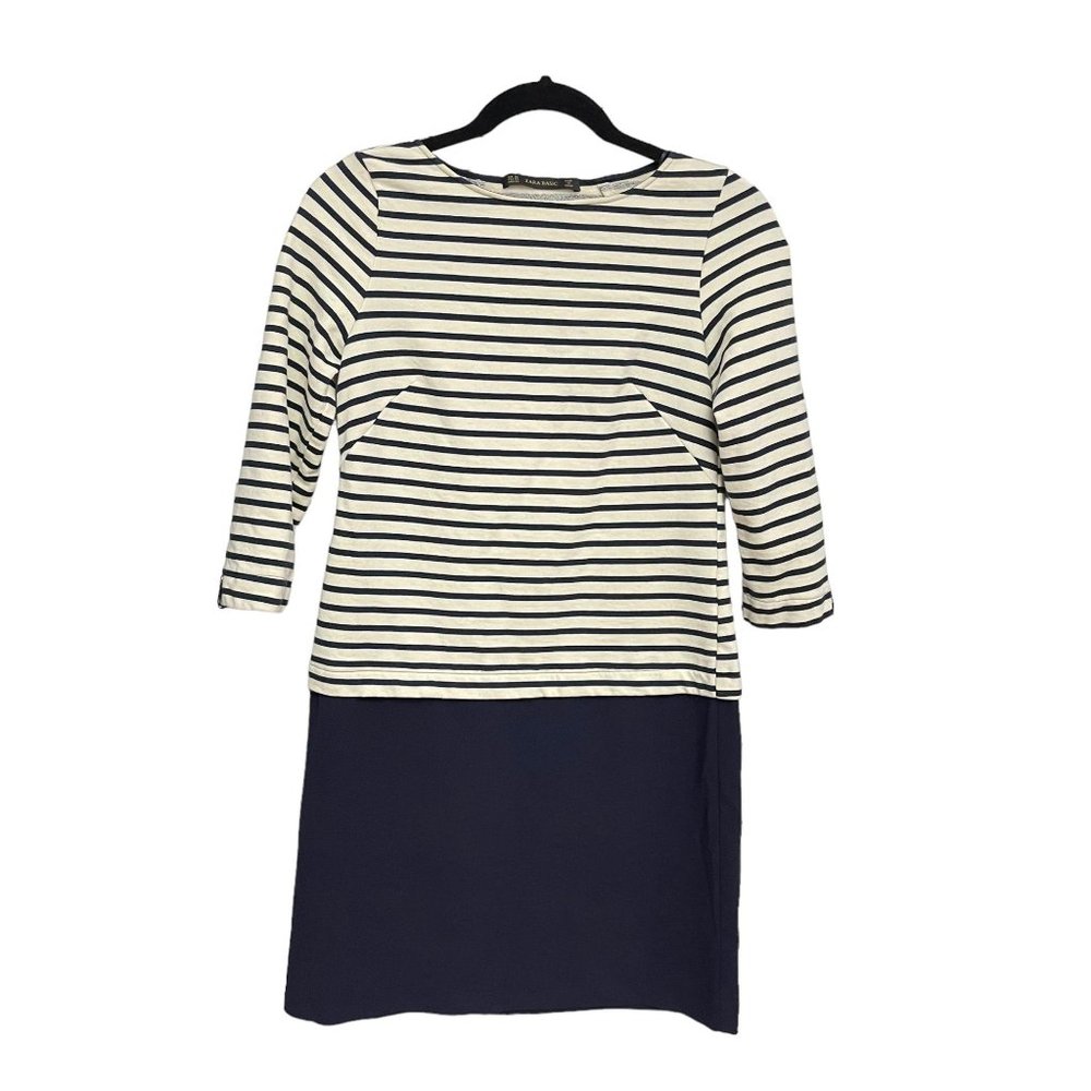 Zara Basic Women's 3/4 Sleeve Striped Navy Blue Mini Dress Size XS - Picture 1 of 11
